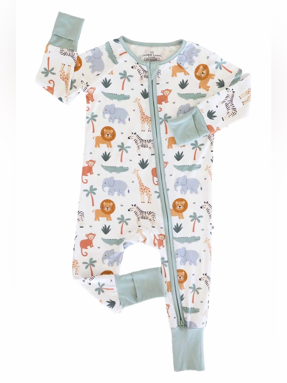 Caden Lane Safari Snuggles Convertible Zip Romper Bamboo Baby Pajamas 3-6 Mo